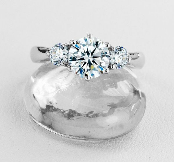 

vintage three stones 3ct synthetic diamond wedding ring for female solid sterling silver ring with white gold cover forever brilliant, Slivery;golden