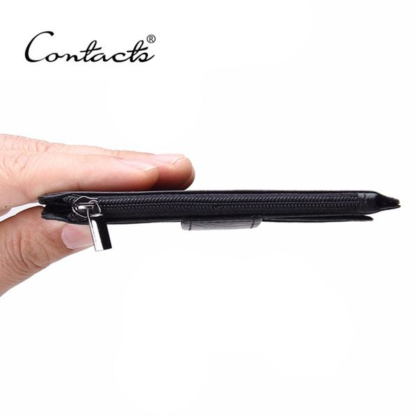 

contacts genuine leather men money clips fashion pocket clamp for money holder brand design money clip wallet with card id case, Black