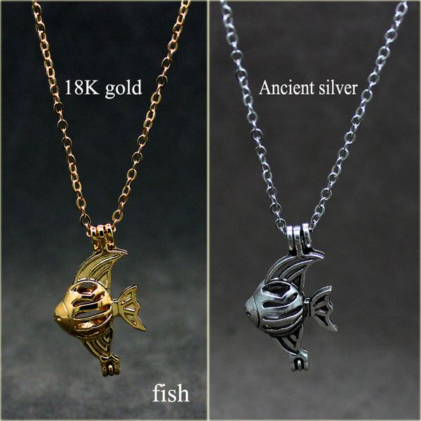 

latest design of pearl cages, silver tone cute fish pearl cage pendant, Bronze;silver