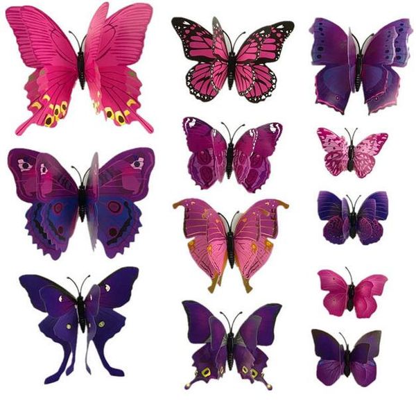 3d pvc borboleta adesivos de parede home decor butterfly decalques de parede para quarto de crianças tv adesivos de parede cozinha g662