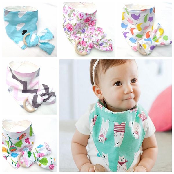 

20 set new baby triangle bib burp & teethers set cotton bandana kerchief infant saliva bibs pinafore apron wooden chews teeth stick ye006