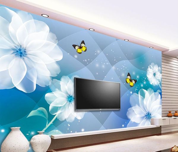 

luxury european modern dream lily transparent flower blue background fashion 3d backdrop wall