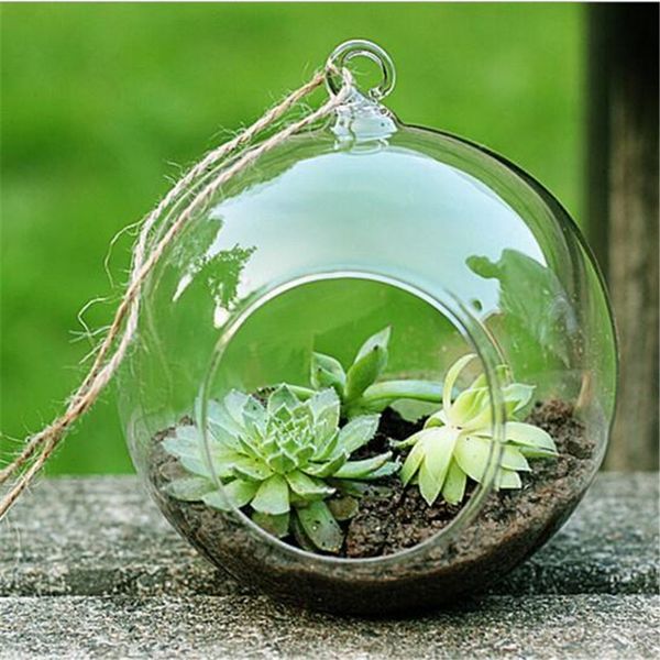 New Clear Round Hanging Glass Vase Bottle Terrarium Hydroponic