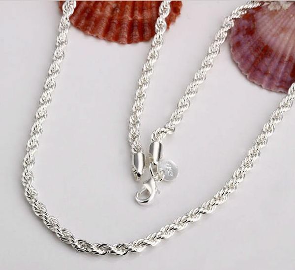 

2mm rope chain necklace,wholesale lots fashion jewelry 925 stamped silver plated jewelry necklace g203