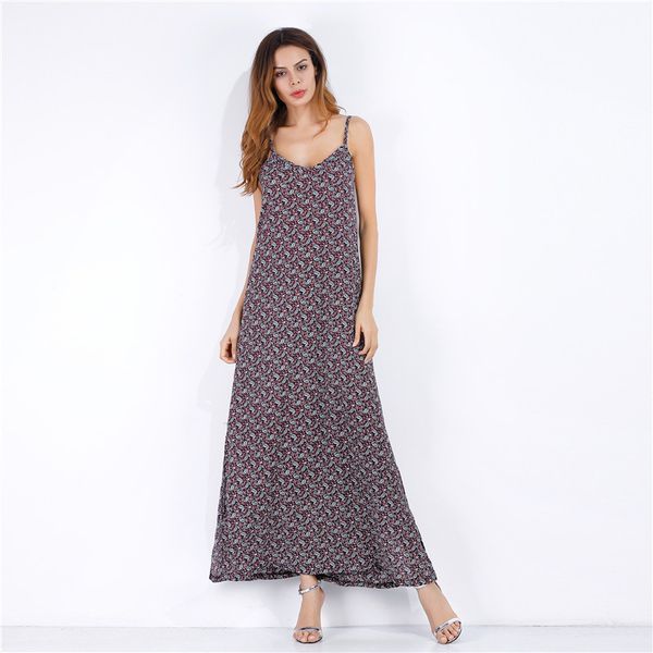 

new arrived women's elegant flower printed chiffon dress v-neck beach dress loose casual elegant maxi dress s m l, Black