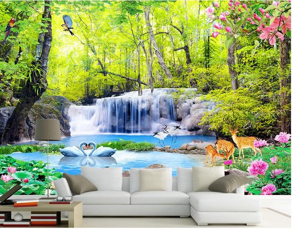 

p custom any size forest waterfalls water landscape landscape 3d tv backdrop wall
