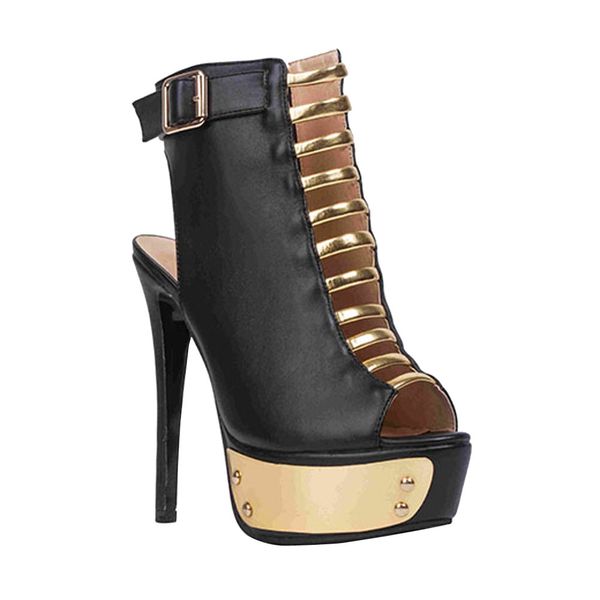 

kolnoo womens fashion 14.5cm zipper peep-toe stiletto high heel ankle boot platform sandals black xd252