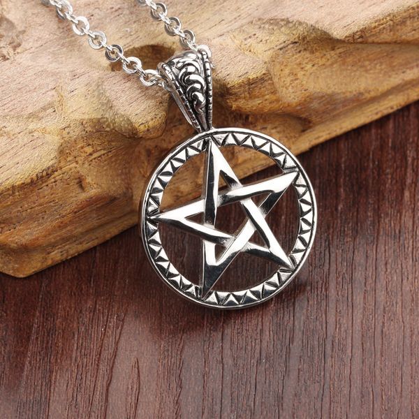 

cool gift casting 316l stainless steel pentagram satanic symbol satan worship pendant necklace with chain, Silver