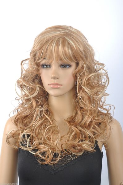 

new wig fashion women dark blonde mix long wigs curly wig with bangs ing, Black