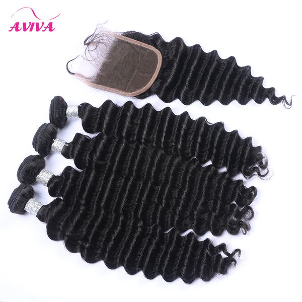 5 pcs Lote Peruano Deep Wave Curly Virgin Hair Com Fechamento Top Lace Fechamento com 4 pacotes Não processados ​​Peruanos Peruanos Cabelo Humano Curly Weaves