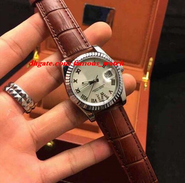 

new fashion stainless steel bracelet 68273 36mm mid size 18k yg /ss white roman numeral dial watch, Slivery;brown