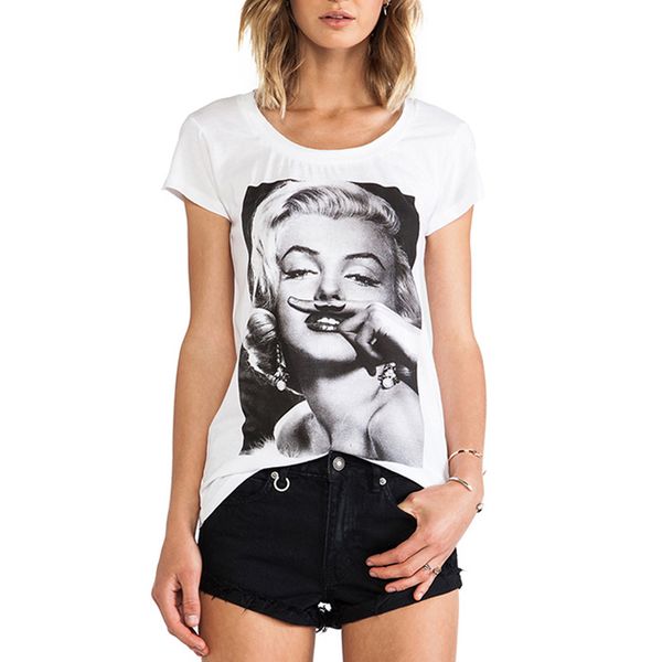 

wholesale- 2017 summer all match short sleeve lady/women t shirt marilyn monroe print short-sleeve casual t-shirt tees, White