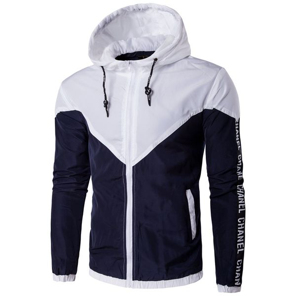 

wholesale- 2017 spring hooded jackets men casual slim fit mens jackets coats brand design patchwork windbreak veste homme 5xl, Black;brown