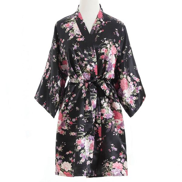 

wholesale- plus size fashion ladies summer mini kimono short robe bath gown black chinese women rayon yukata nightgown pijama mujer mds003, Black;red
