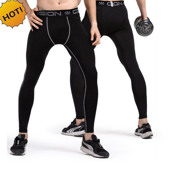 

active fitness leggings quick-drying men muscle compression pants sweat leggings ball game traning tight, Black