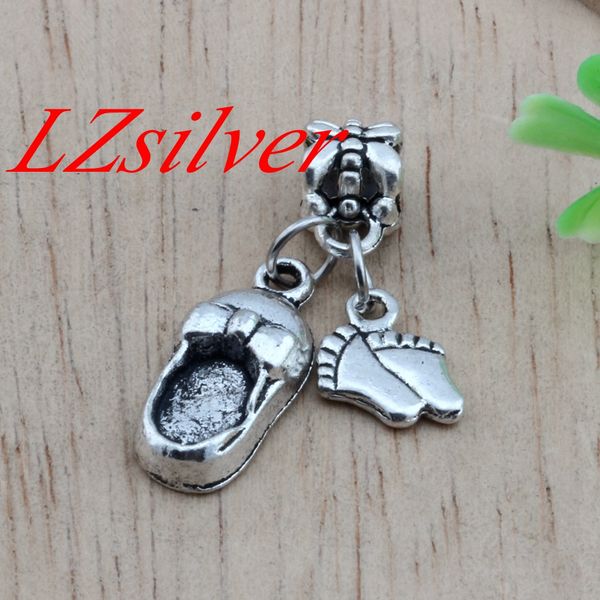 

HOT ! 100PCs Zinc Alloy Charm Pendants Cute Lovely Baby Feet & baby shoes DIY Jewelry (Antiqued Silver )