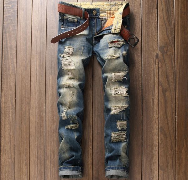 

wholesale-european american style fashion brand cotton men jeans luxury men's casual denim trousers hole zipper slim blue jeans for men