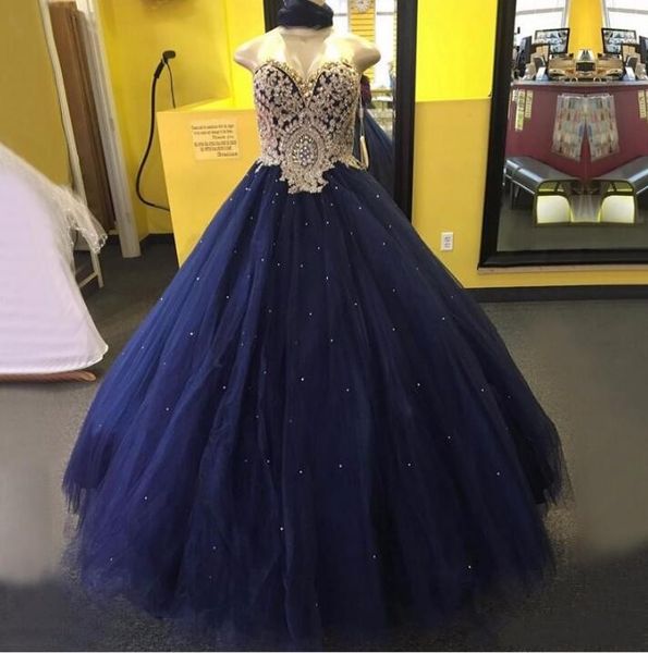 

dark navy ball gown quinceanera dresses 2017 sweetheart gold lace appliqued sparkly sequins beaded tulle quinceanera pageant gowns, Blue;red