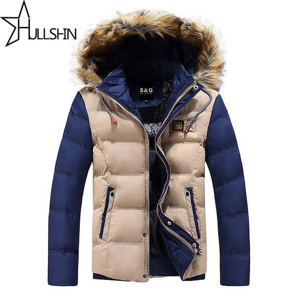 

wholesale- 2016 thick warm winter jacket for men waterproof fur collar parkas hooded furry collar coat western style wq8867, Black