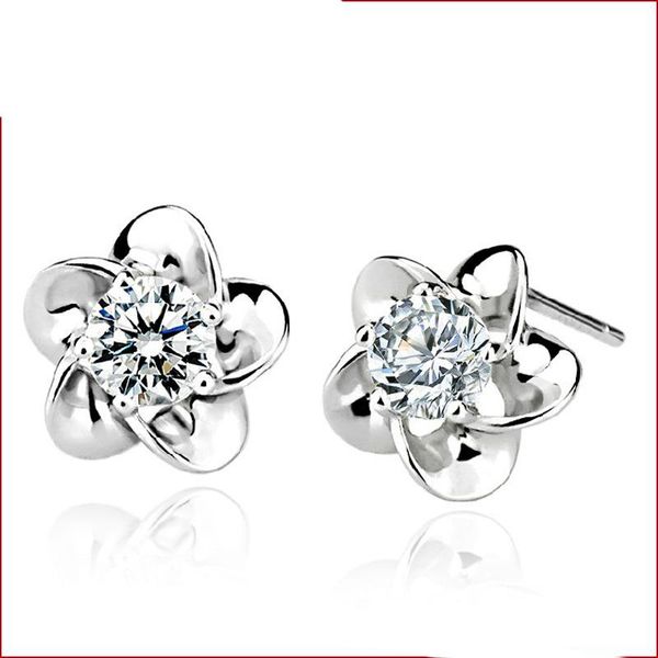 

100 pairs factory price earrings stud for women fashion jewelry stud earring 925 sterling silver cute flower claw hypoallergenic new, Golden;silver