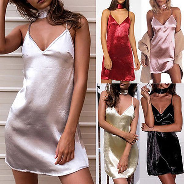 

wholesale- 2016 new women sleeveless satin slip dress spaghetti straps nightwear party dress dresses adjusted-straps, White;black