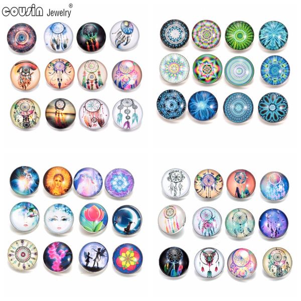 

Fashion Wholesale 4 x12pcs/lot Fit 18mm Snap Button Jewelry For DIY Interchangeable bracelet&bangle&Necklace Mixed Themes Glass Snap Buttons