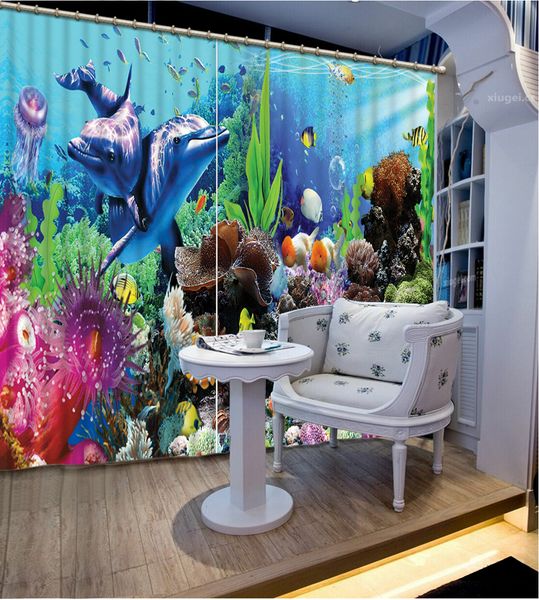 

costom modern home decor living room natural art ocean dolphin custom curtain