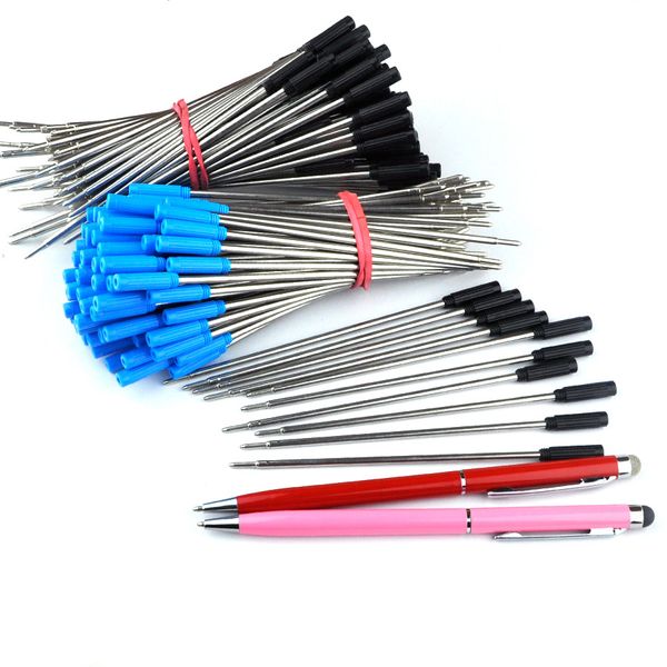 Wholesale- 5000pcs Wholesale 0.7mm Black, Blue Ink Metal Ball Pen refill 115mm Long Pen Refill forniture per ufficio per penna stilo Slim 2 in 1