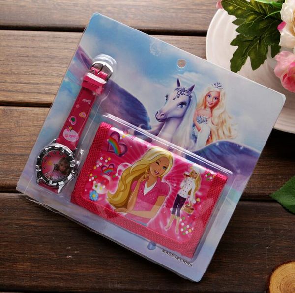 

Wholesale lot Barbie Princess kids Sets watch and wallet purse wrist quartz Christmas Children gift Boys Girls Cartoon watches