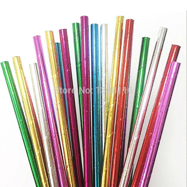 

wholesale- 25pcs foil solid green pink red gold silver paper straws for baby shower wedding party kids birthday party decoration supplies