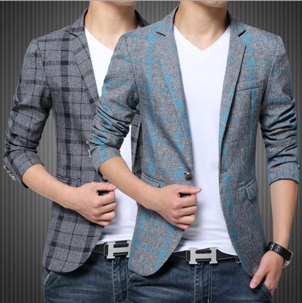 

wholesale- 2016 new arrivals men's fashion plaid blazers wedding dress blazer for men spring autumn all match mens one button formal ja, White;black