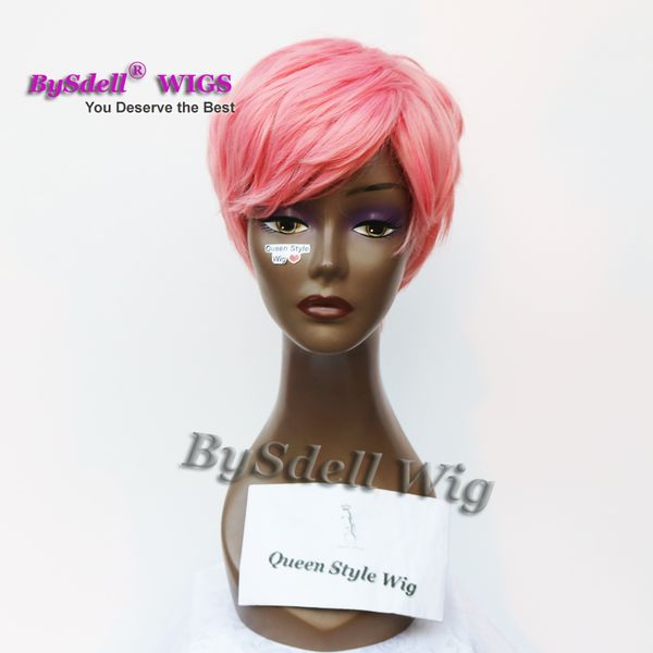 Short Natural Straight Synthetic Hair Wig Beauty Short Pink Color