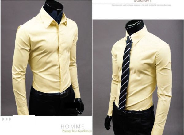 Camisas WholesaleMens Slim fit Decote exclusivo vestido elegante Camisas de manga comprida Camisas masculinas 17 cores, tamanho: MXXL 6492