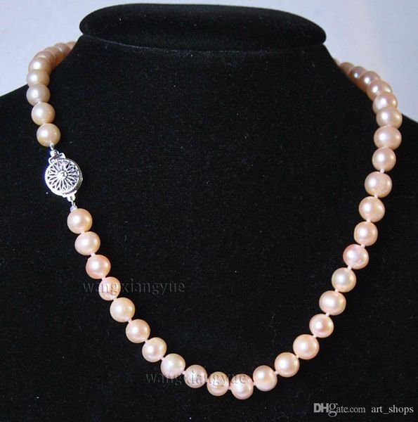 

2017 new charming8-9mm natural pink akoya cultured pearl necklace 18", Silver