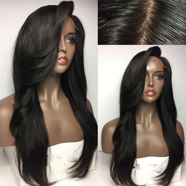 

brazilian glueless full lace human hair wigs for black women lace front wigs with bangs human hair wig, Black;brown
