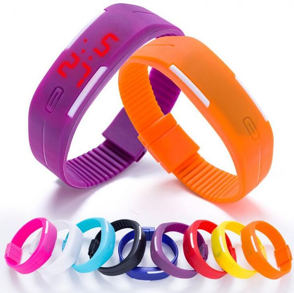 LED-Sportuhren, rechteckige Digitalanzeige, Touchscreen-Uhr, Gummigürtel, Silikon, Jungen-Gril-Armbänder, Armbanduhren