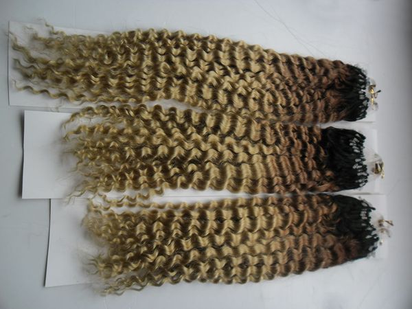 Estensioni dei capelli micro loop con perline 300 g 1 g / s 300 s ombre capelli brasiliani T1b / 613 estensioni dei capelli ricci micro ricci crespi brasiliani