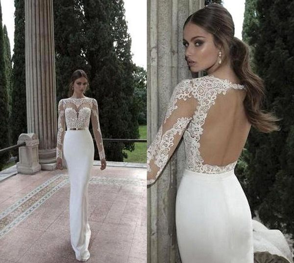 

spring summer mermaid wedding dresses high neck long sleeves sheer lace backless bridal gowns under 100, White