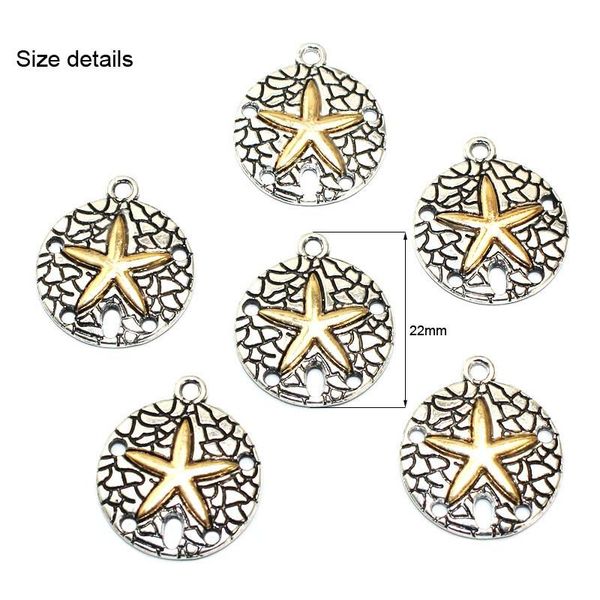 

wholesale 50pcs/lot 22mm beach style round starfish charm pendant for bangles necklace jewlery findings vintage silver/gold color, Blue;slivery