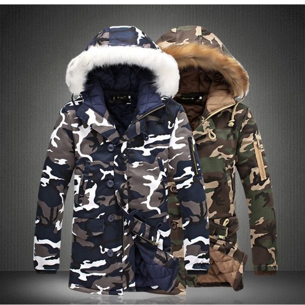 

wholesale- new arrival fashion winter mens thicken camo jacket coat for man fur hooded cotton padded warm outwear male parka size s-5xl, Black