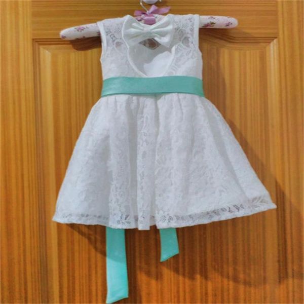 

flower girl dresses with sashes bow party pageant dress for little girls kids/children keyhole dress for wedding, White;blue