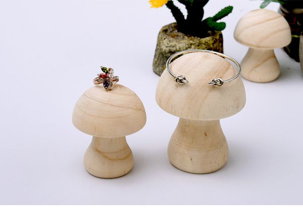 

[simple seven] muji style mushroom shape ring holder natural wooden bracelet stands jewelry bangle display, Black