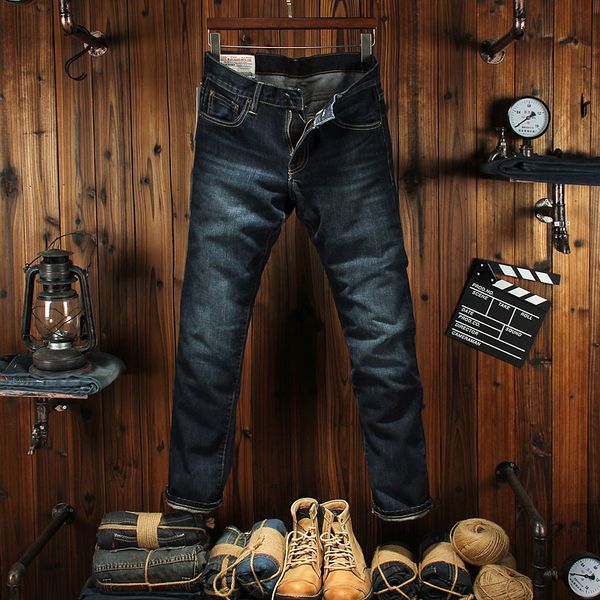 

dark blue classic raw denim jeans men casual business pants straight fit fashion casual men jeans trousers for man