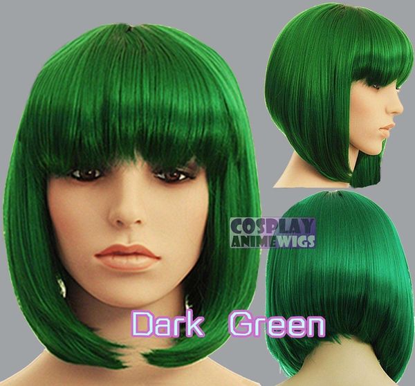 

30cm green heat styleable chic bob short cosplay wigs 91_011, Golden;white