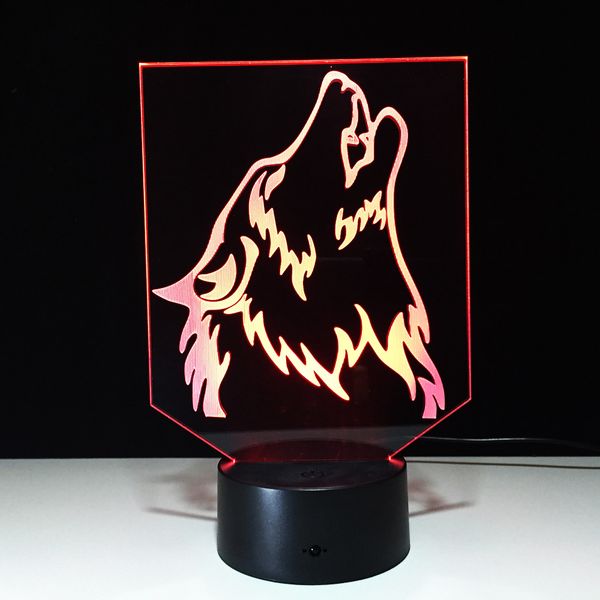 

3D воющий волк оптическая иллюзия лампы Night Light DC 5 В USB зарядка AA батареи Оптовая Drops