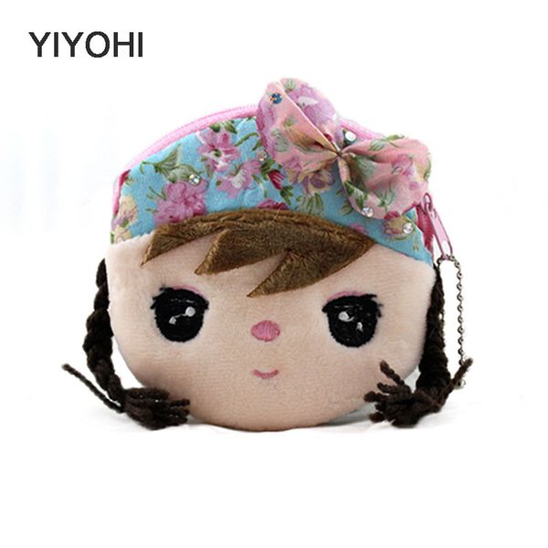 

wholesale- new 2016 kawaii cartoon beautiful gril children plush coin purse zip change purse wallet kids girl women for gift, Red;black