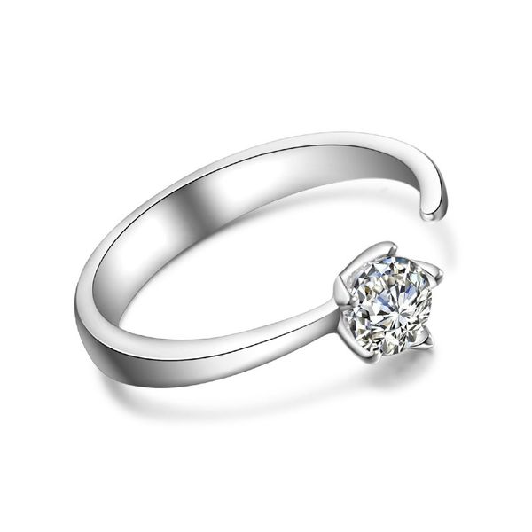 

ladies s925 sterling silver ring 5claw round diamond solitaire engagement open adjustable jewelry, Golden;silver