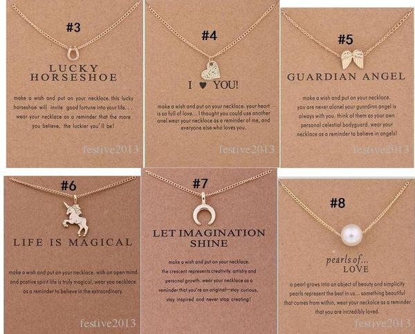 

12 Styles Dogeared choker Necklaces With card Gold Circle Elephant Pearl Love Wings Cross Unicorn Pendant Necklace For Fashion women Jewelry