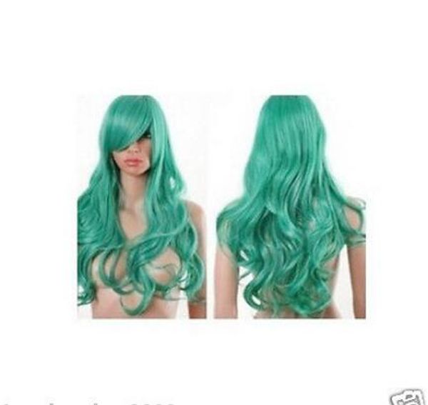 

2018 new cosplay long dark green curly wig, Black;brown
