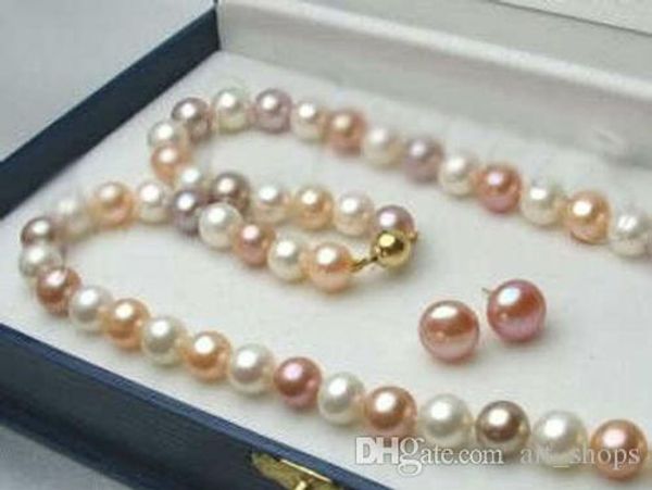 

8-9mm real white/pink/purple akoya cultured pearl 14k gp clasp necklace 18", Black